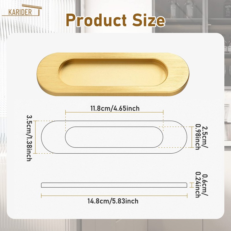 Self-Stick Oval Sliding Door Pulls, 3pcs Aluminum Alloy Flush Pull