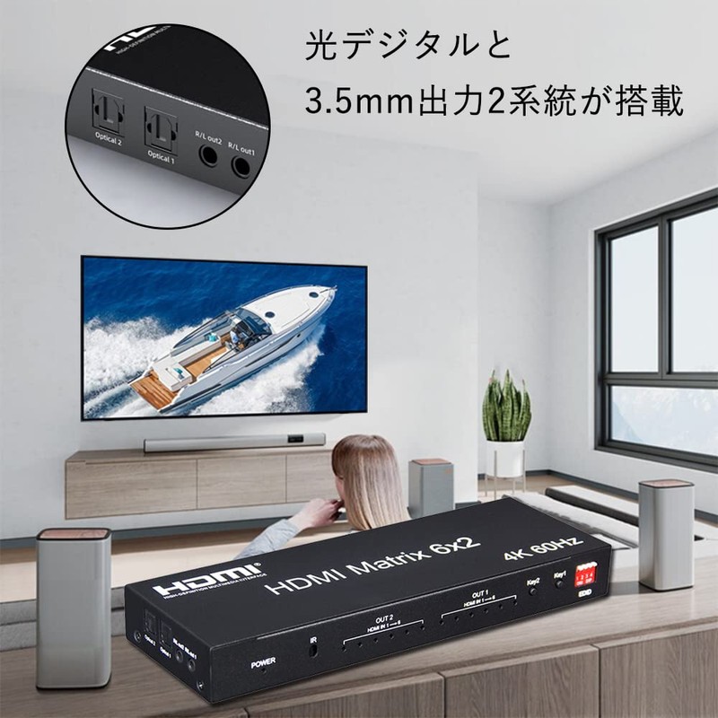HDMI 2.0 Matrix Switch 6 in 2 Output Selector Splitter