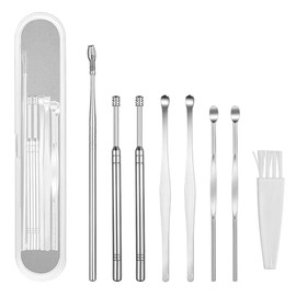 8 Pcs Ear Pick Earwax Removal Kit, Ear Cleaning Tool Set, Ear Cleaner Curette Ear Wax Remover Tool with a Cleaning Brush (Sliver)