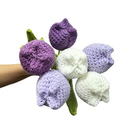 Urier 6 pcs Crochet Flower Tulip Bouquet,15" Finished Hand-Woven Bouquets, Fake Flowers Handmade Crochet Flowers Cotton Tulip Bulk for Home décor,Table Centerpieces,Women,Friends, (Mix Color 1)