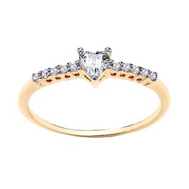 Old English Jewellers 9ct Yellow Gold on Silver CZ Heart Solitaire Engagement Ring size J - U (K)