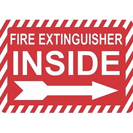 StickerTalk Fire Extinguisher Inside with Right Arrow Vinyl Sticker, 10 inches by 7 inches