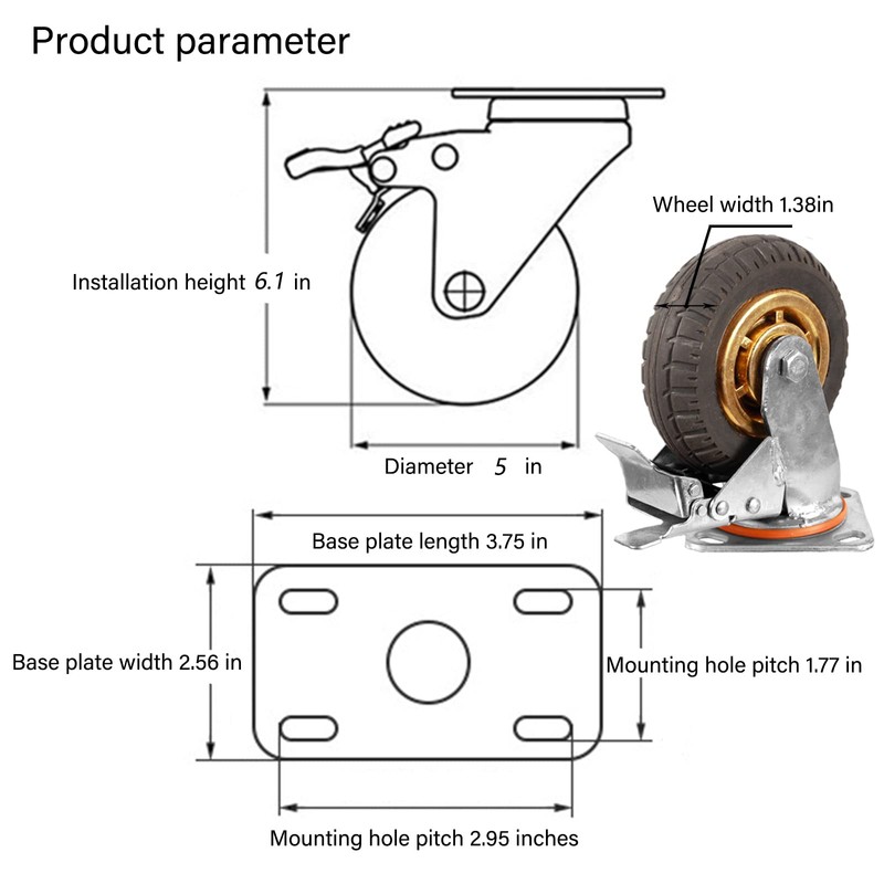 Ycvsad 5 inch Caster Wheels Heavy Duty casters Set of