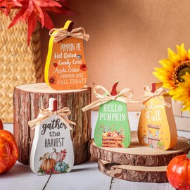 4 Pieces Fall Decorations for Home Mini Fall Tiered Tray Decor Thanksgiving Tiered Tray Pumpkins Table Centerpiece Sign Fall Welcome Tabletop Signs Rustic Tiered Tray Wood Kitchen Signs for Autumn