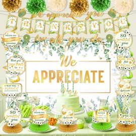 We Appreciate You Party Decorations Sage Green Gold Thank You for All You Do Banner Honeycomb Centerpieces Hanging Swirls Kit for Office Employee Pastor Teacher Doctor Appreciation Party Gift Decor