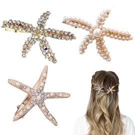 HAMKU Pack of 3 Starfish Hair Clips Starfish Hair Accessories Starfish Hair Clips Girls Flower Girl Accessories for Wedding Diamond Hair Clip Hair Pin
