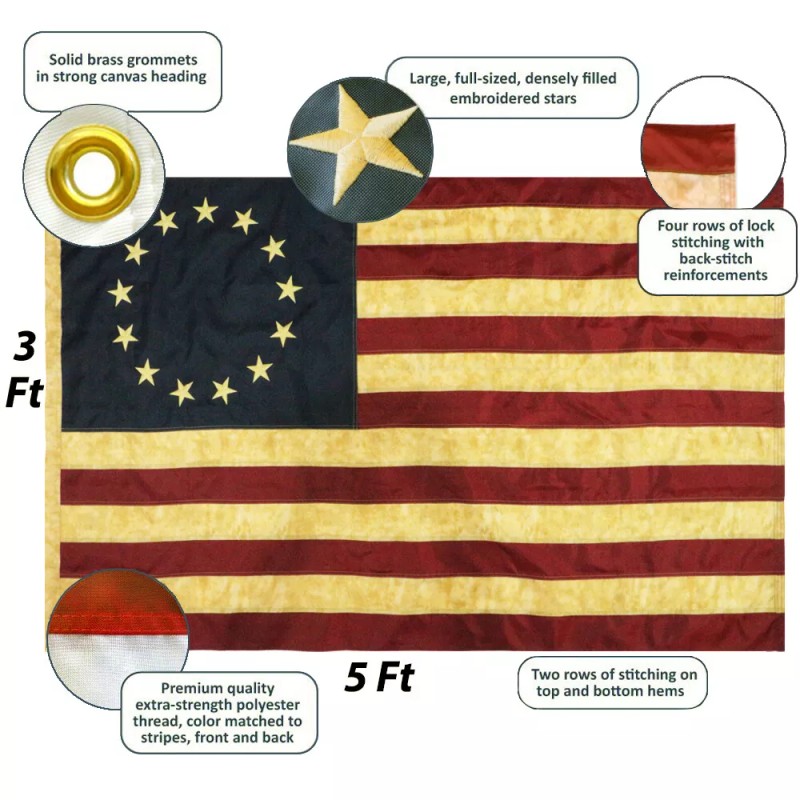 Anley Vintage Style Tea Stained Betsy Ross Flag 3x5 Ft