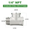 TAISHER 5PCS 304 Stainless Steel Tee Pipe Fittings, 1/4" NPT