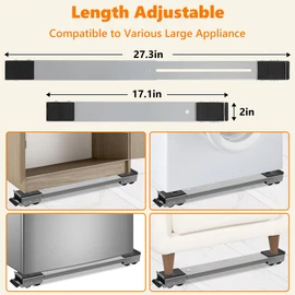 LUCKUP Heavy Duty Appliance Rollers W/Crowbar, Extendable Washing Machine Stand Furniture Rollers Mobile Fridge Base Furniture Sliders for Refrigerators Washer and Dryer Support 660 lbs, Black