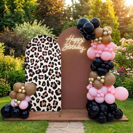 Chumia 2 Pcs Leopard Print Arch Covers Cheetah Backdrop Covers for Wedding Birthday Party Photography Decor, 2.6ft x 6ft and 4ft x 7.2ft(Brown)