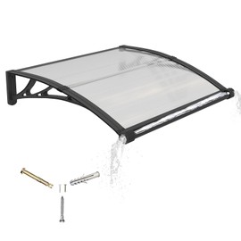 GGNEBAI Awning for Door Entrance 32x80 Inches,Awnings for Doors with Separate Drainage,Front Door Awning Exterior,Polycarbonate UV, Rain, and Snow Protection for Porch,Patio,Window,Deck