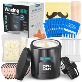 Kit de cera de nariz para cejas y orejas | 100 gcera, 50 varillas de depilación facial | Calentador de cera USB-C (5V/2A) | Kit de depilación para hom