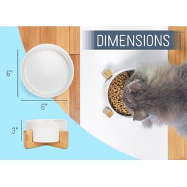 NAT & Jules Small White 6 inch Stoneware Ceramic and Wood Pet Bowl with Stand