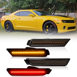 ECOTRIC Side Marker Light Compatible with 2010-2015 Chevy Camaro Amber/Red Smoked Full Side Marker Lamps Reflectors Front Rear Led 4Pcs