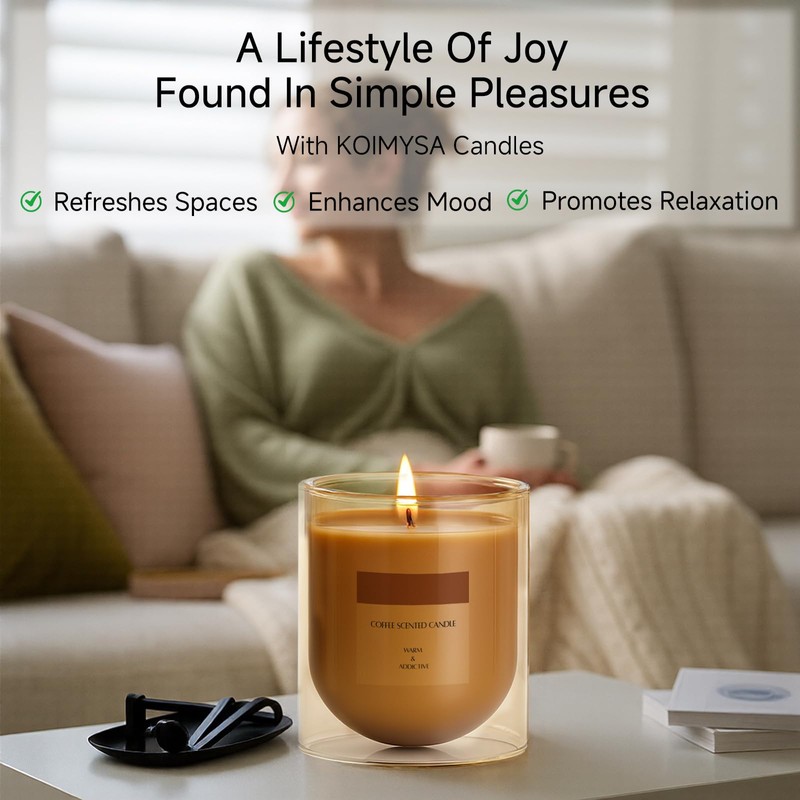 KOIMYSA Coffee Scented Aromatherapy Candle, Cozy Warm Soy Wax Candle