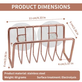 Blueden Soap Sponge Holder for Kitchen Sink Shower, No Drilling. Rustproof Stainless Steel, Wall Mounted Soap Holder Soap Tray Bar Holder with Suction Cups for Bathroom & Kitchen. Rose Gold.