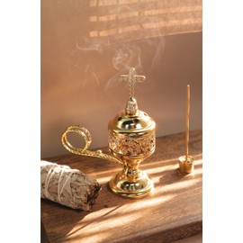 BEYLAB Incense Burner, Frankincense Charcoal Incense Stand, Bakhoor Burner Holder, Ideal for Aromatherapy, Yoga and Spa, Home and Christian Church Censer - Gold