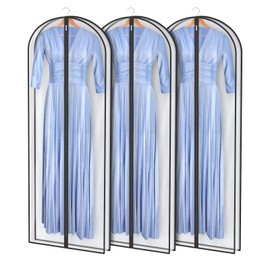 Univivi Dress Bags for Gowns, 65″ Clear Garment Bags for Hanging Clothes, 4″ Gusseted Long Dress Garment Bag for Closet Storage, 3-Pack