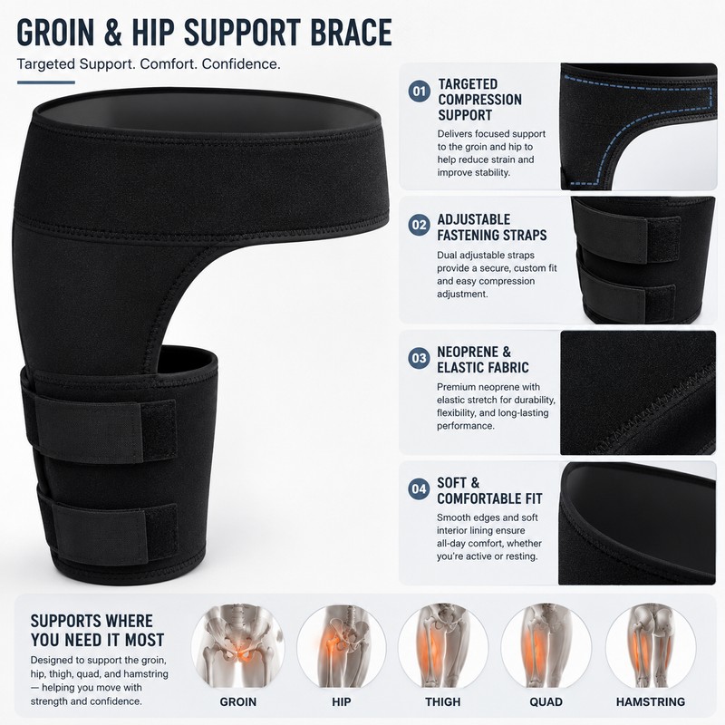 Adjustable Hip and Groin Support Wrap for Activity – Neoprene