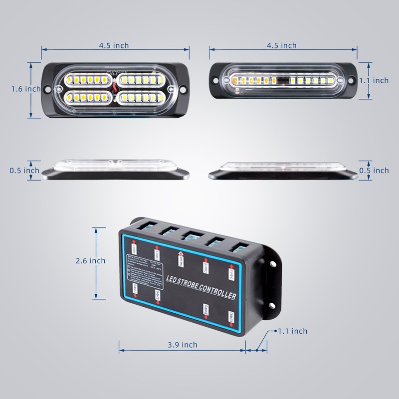 PKINGLAKE 8pcs Sync Feature Emergency Strobe Grille Lights LED Ultra