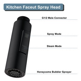Tohlar Pull Down Kitchen Faucet Spray Head Replacement, 2 Function Kitchen Faucet Nozzle Replacement, Kitchen Faucet Head Hose Spray Tap Spout, Black