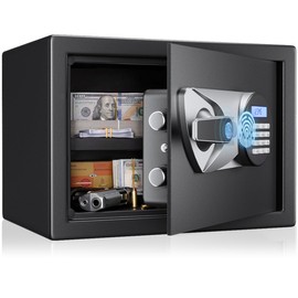 BlackSmith Home Safe Box 1.2 Cubic Feet Biometric Gun Safe Quick Access Fingerprint Security Lock Box for Pistols, Cash, Jewelry with Dual Alarm System LCD Display and Fireproof Bag