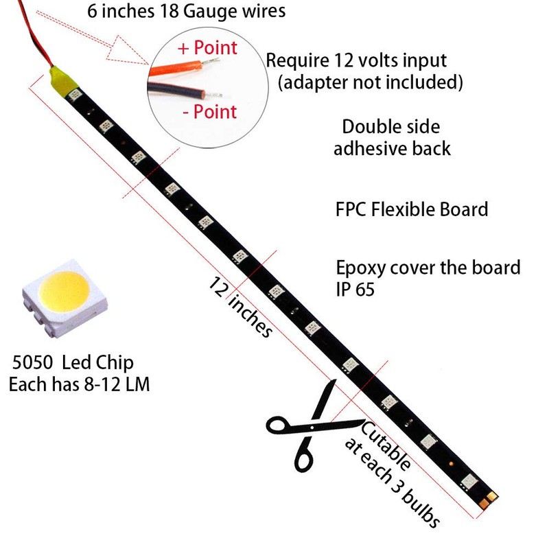 HYADA DC 12V Waterproof 1Ft 12 LED Strip Underbody Light