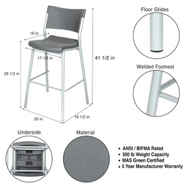 OEF Furnishings Blow Molded Bistro Stool, Grey (OEFCTS30)