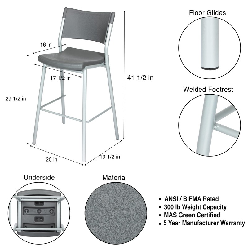 OEF Furnishings Blow Molded Bistro Stool, Grey (OEFCTS30)