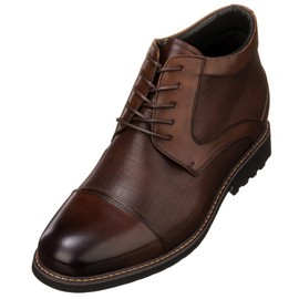 CALTO Men's Invisible Height Increasing Elevator Shoes - Dark Brown Leather Lace-up Cap-toe Boots with Inner Faux Fur - 3.2 Inches Taller - Y41089 - Size 9 D(M) US