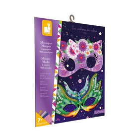 Janod - Mosaic Masks Set - Les Ateliers du Calme - Childrens Creative Leisure Kit - Develops Fine Motor Skills and Concentration - Suitable for ages 7 and up - J07956