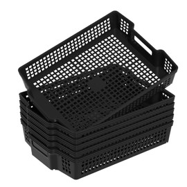 Waikhomes Stackable Plastic Woven Basket Organizer, Multi-function Stackable Basket Tray, 6 Pack, Black