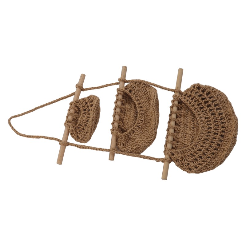 Hanging Fruit Basket 3 Tier Wall Mounted Handcraft Hemp Rope