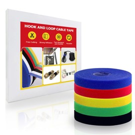 Hook and Loop Tape Roll, 1/2 in 82 FT Reusable Cable Ties, Cut to Length, Double Sided, Self-Gripping Straps, Cord Ties for Office, Home Cable Management (Colored 5Roll*16.4ft)