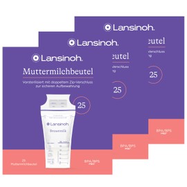 Lansinoh Breast Milk Bags - Pack of 75 - for Safe Storage and Freezing of Breast Milk - Hygienic and Space-Saving