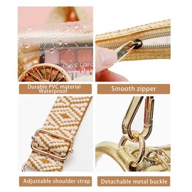 Clear Bag Stadium Approved, Clear Crossbody Purse Bag with 2 Strap Replacement, Cute for Sports Concert Prom Party Present（golden）