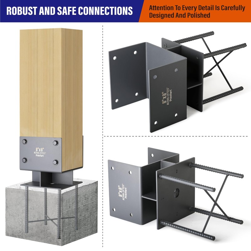 Prinfort Stainless Steel 8"x8"(Actual 7.5"x7.5") Post Base Bracket Concrete, Wet