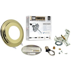The Can Converter - R56, Recessed Can Light Conversion Kit, for Ceiling Light Fixture, Pendant Light, Hanging Light, Ceiling Fan, with 7’¾ Inch Beveled, Steel, Ceiling Medallion, Polished Brass
