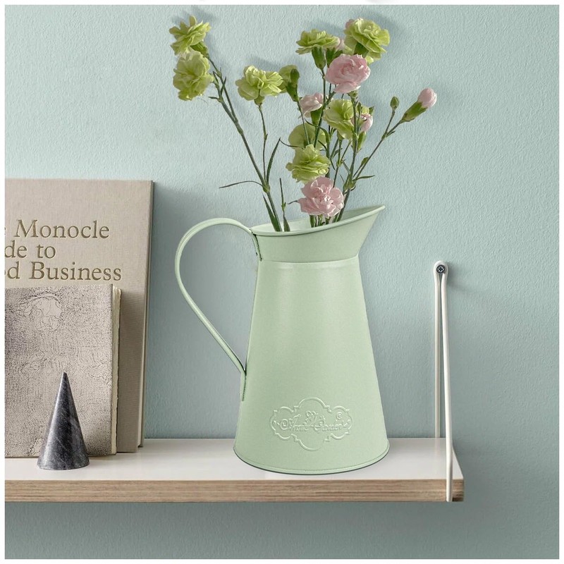 Annie Garden Rustic Metal Farmhouse Flower Pitcher Vase, Large Leakproof