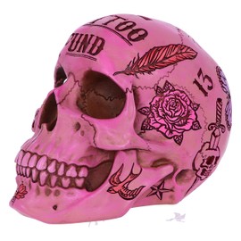 Nemesis Now Pink Traditional Tribal Tattoo Fund Skull Money Box, 15cm