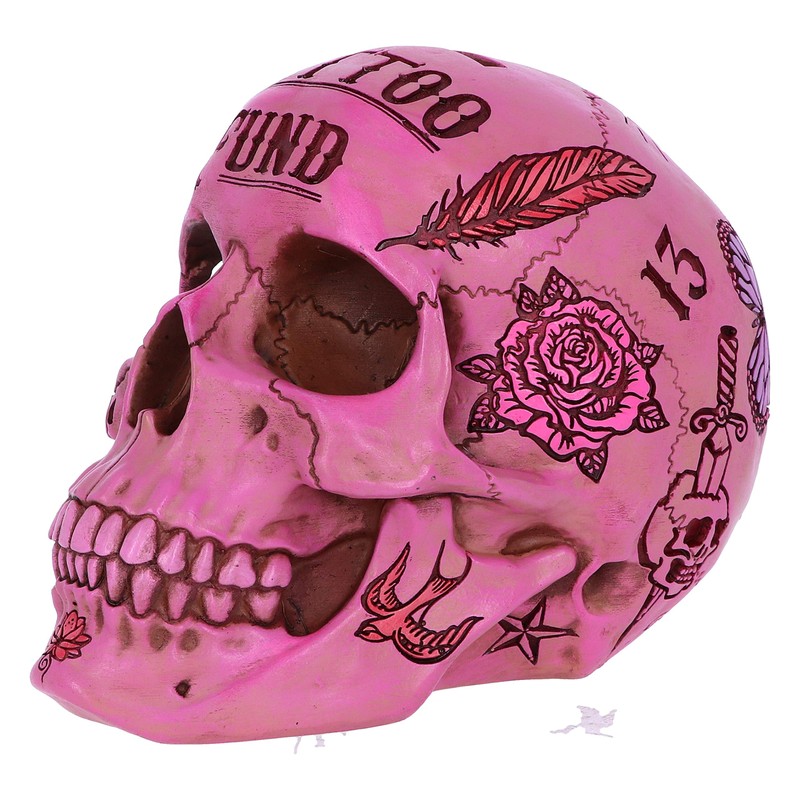 Nemesis Now Pink Traditional Tribal Tattoo Fund Skull Money Box,