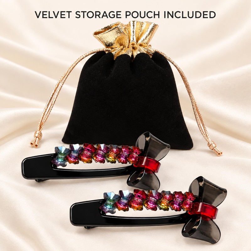 2 Pack Acetate Duckbill Hair Clips, Rhinestone Bow Barrettes for