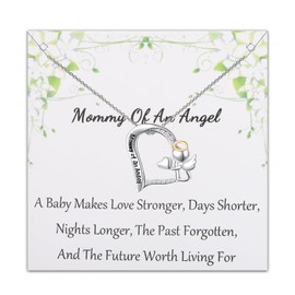 WUSUANED Mommy Of An Angel Heart Necklace Memorial Bereavement Gift Miscarriage Gift Condolence Remembrance Gift Loss Of Pregnancy Sympathy Gift (Angel Heart Jewelry)