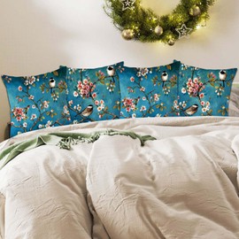 Betadistor Blue Cushion Covers Set of 4, 45cm x 45cm Modern Birds Blue Print Decorative Throw Pillow Cases Home Decor Square Cushion Cover 18x18 Inches, Birds Blue, 511-0217