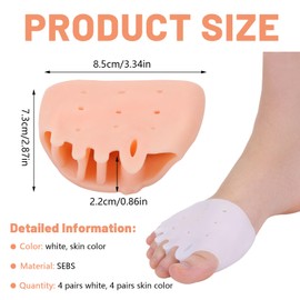 Yitexin 8 Pairs Silicone Toe Separators for Women Pedicure, Breathable Toe Spacers Cushions, Bunion Corrector for Women Metatarsal Overlapping Pads Relieve Foot Gel (White & Skin Color)
