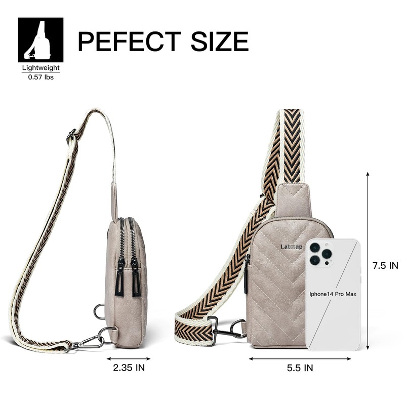 LATMAP Sling Bag for Women Men Leather Small Sling Backpack