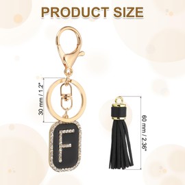 PATIKIL Initial Letter Key Chain, Cubic Zirconia Crystal Alphabet Keychains Letter F Tassel Pendant Keyring for Women Purse Handbag Bag Charm Accessories, Black/Gold