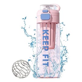 Botella Shaker para Proteína con Bola Agitadora y Filtro  750 mL de Tritan Libre de BPA, Hermética y en Color Rosa                                    