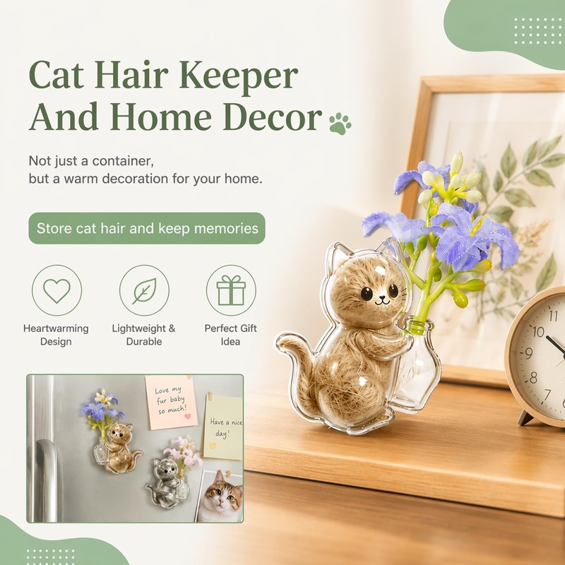 2Pcs Cat Whisker Fridge Magnets, Clear Acrylic Pet Fur Keepsake