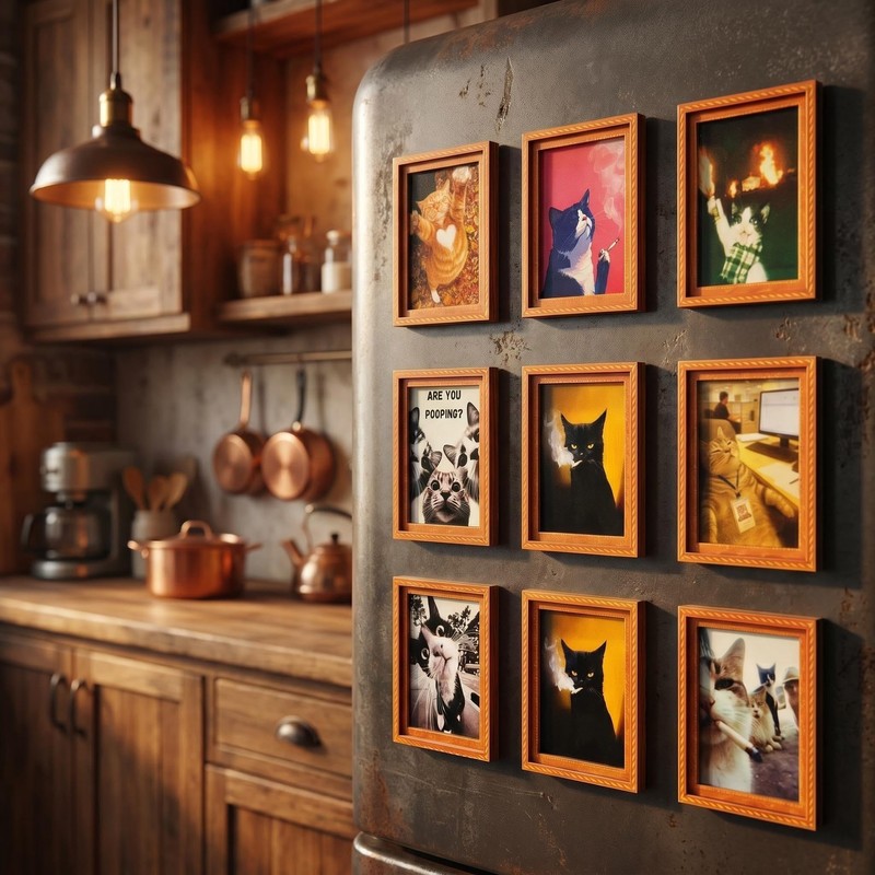 8Pcs Funny Cat Meme Fridge Magnets, 3D Retro Orange Wooden